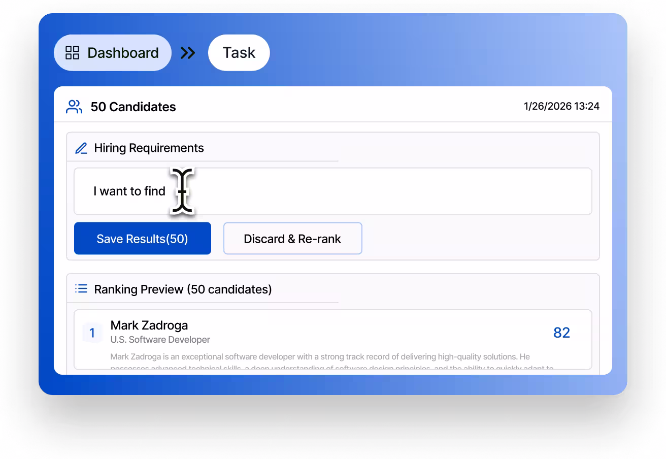 Enter requirements and get rankings